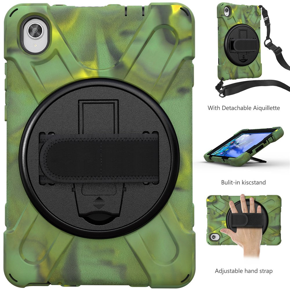 PC and Silicone Tablet Case + Shoulder Strap + Hand Band + 360° Swivel Kickstand for Lenovo Tab M8 2020 - Army Green