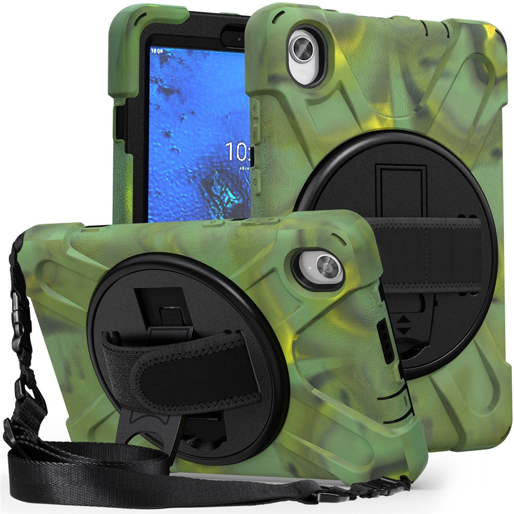 PC and Silicone Tablet Case + Shoulder Strap + Hand Band + 360° Swivel Kickstand for Lenovo Tab M8 2020 - Army Green