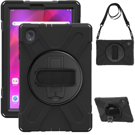 PC + Silicone Case with Kickstand Shoulder Strap for Lenovo Tab M10 Plus (2020) / K10 (2021) TB-X606F / 606X / X6C6F / X6C6X / X6C6NBF - Black