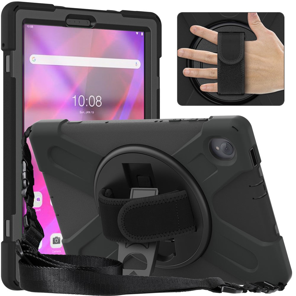 PC + Silicone Case with Kickstand Shoulder Strap for Lenovo Tab M10 Plus (2020) / K10 (2021) TB-X606F / 606X / X6C6F / X6C6X / X6C6NBF - Black