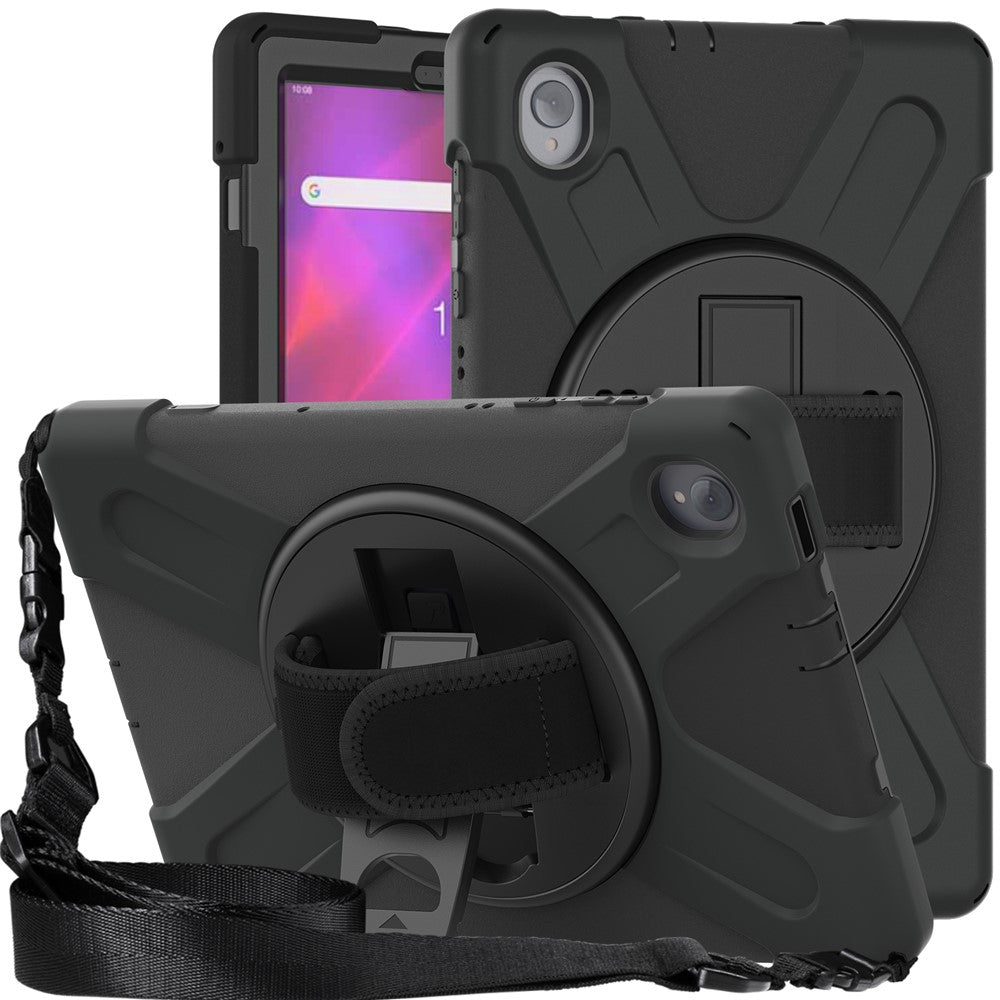 PC + Silicone Case with Kickstand Shoulder Strap for Lenovo Tab M10 Plus (2020) / K10 (2021) TB-X606F / 606X / X6C6F / X6C6X / X6C6NBF - Black