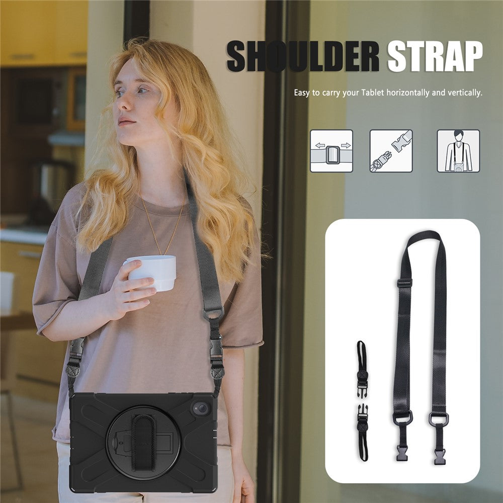 PC + Silicone Case with Kickstand Shoulder Strap for Lenovo Tab M10 Plus (2020) / K10 (2021) TB-X606F / 606X / X6C6F / X6C6X / X6C6NBF - Black