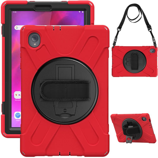 PC + Silicone Case with Kickstand Shoulder Strap for Lenovo Tab M10 Plus (2020) / K10 (2021) TB-X606F / 606X / X6C6F / X6C6X / X6C6NBF - Red