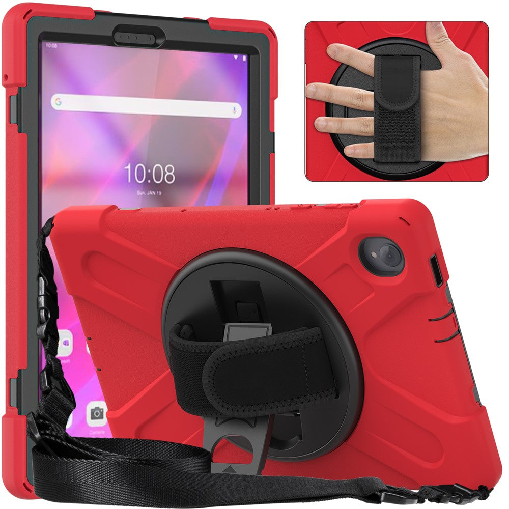 PC + Silicone Case with Kickstand Shoulder Strap for Lenovo Tab M10 Plus (2020) / K10 (2021) TB-X606F / 606X / X6C6F / X6C6X / X6C6NBF - Red