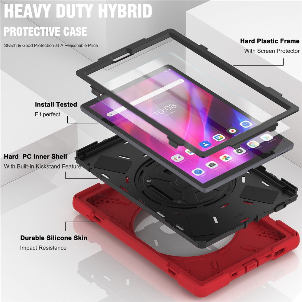 PC + Silicone Case with Kickstand Shoulder Strap for Lenovo Tab M10 Plus (2020) / K10 (2021) TB-X606F / 606X / X6C6F / X6C6X / X6C6NBF - Red