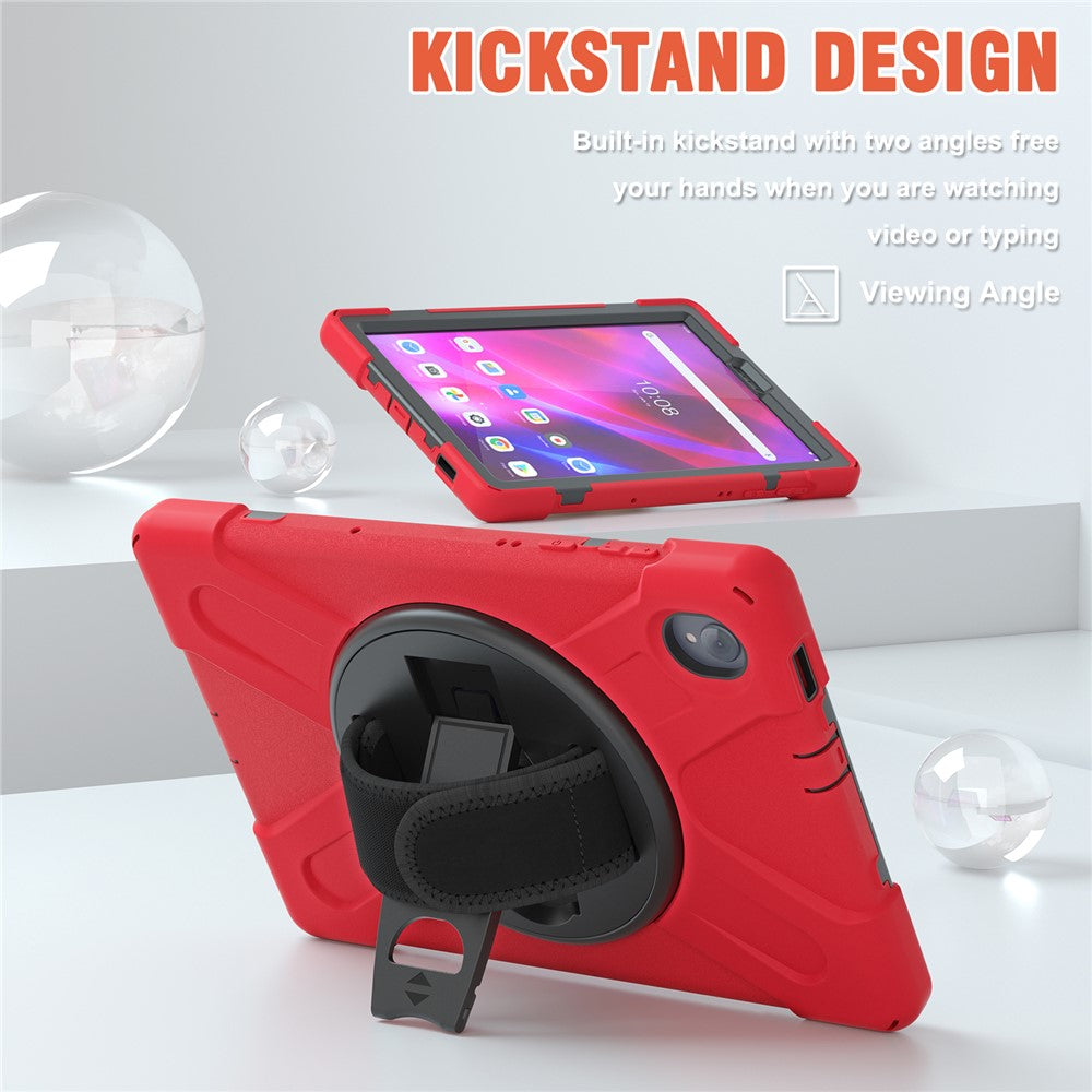 PC + Silicone Case with Kickstand Shoulder Strap for Lenovo Tab M10 Plus (2020) / K10 (2021) TB-X606F / 606X / X6C6F / X6C6X / X6C6NBF - Red