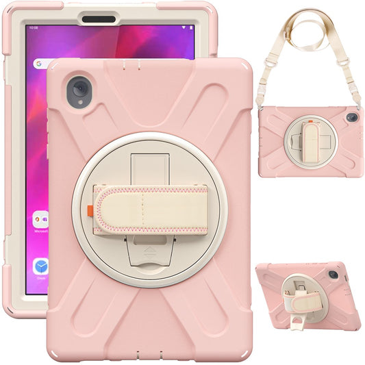 PC + Silicone Case with Kickstand Shoulder Strap for Lenovo Tab M10 Plus (2020) / K10 (2021) TB-X606F / 606X / X6C6F / X6C6X / X6C6NBF - Pink