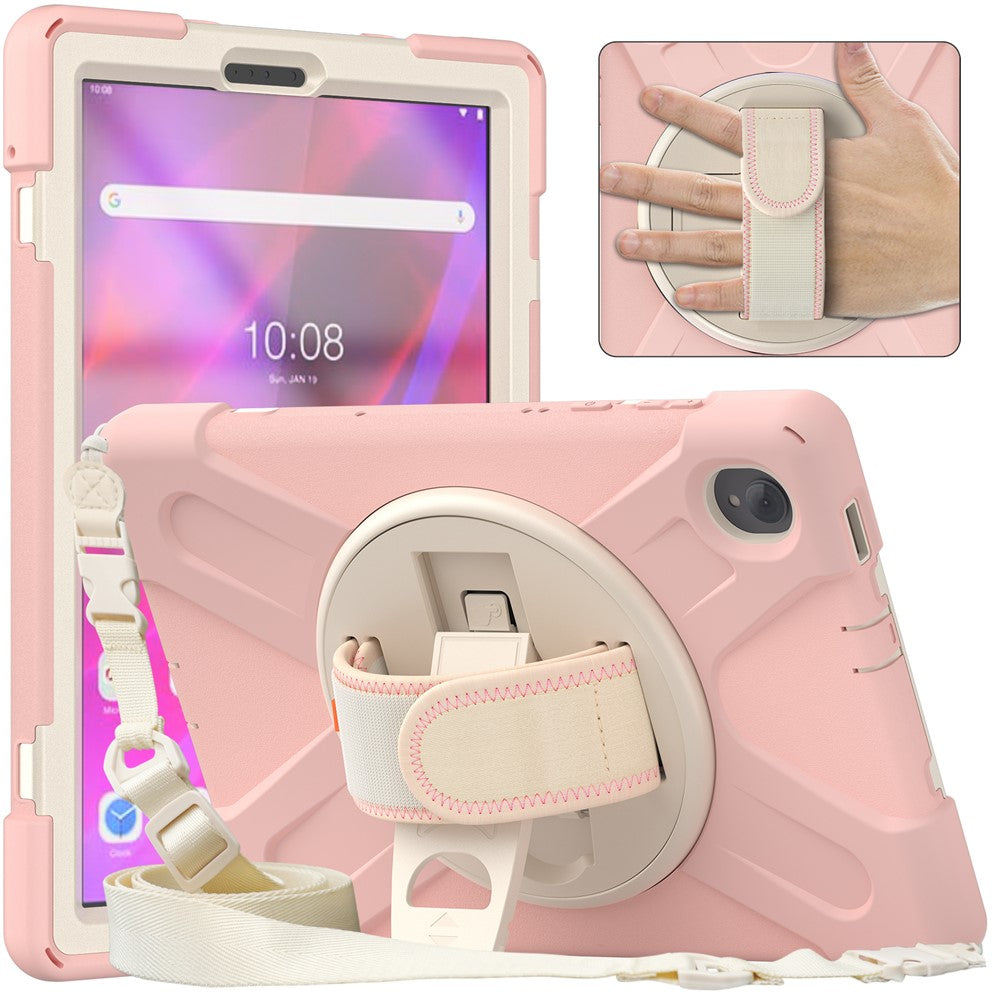 PC + Silicone Case with Kickstand Shoulder Strap for Lenovo Tab M10 Plus (2020) / K10 (2021) TB-X606F / 606X / X6C6F / X6C6X / X6C6NBF - Pink