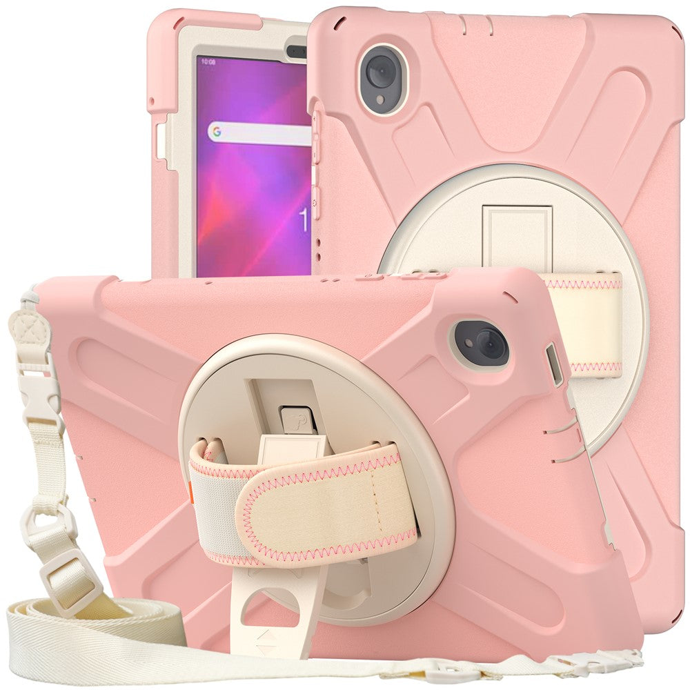 PC + Silicone Case with Kickstand Shoulder Strap for Lenovo Tab M10 Plus (2020) / K10 (2021) TB-X606F / 606X / X6C6F / X6C6X / X6C6NBF - Pink