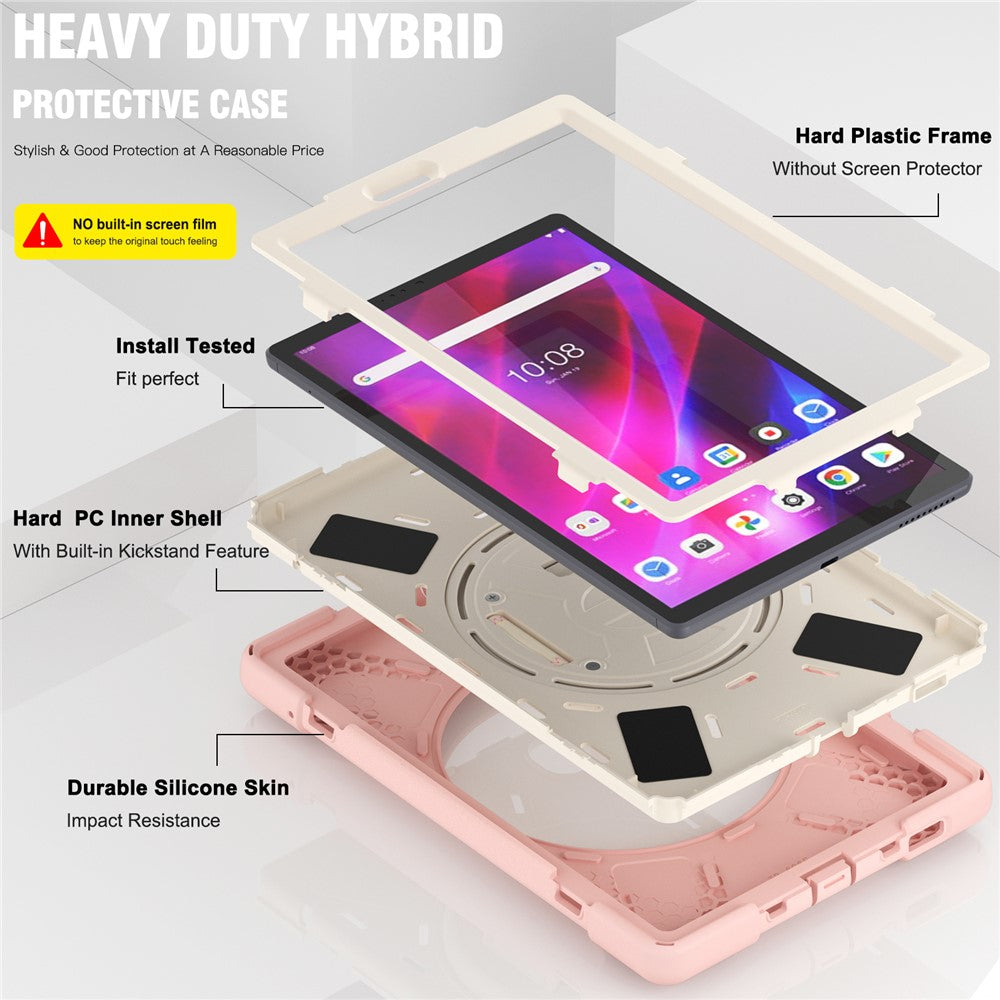 PC + Silicone Case with Kickstand Shoulder Strap for Lenovo Tab M10 Plus (2020) / K10 (2021) TB-X606F / 606X / X6C6F / X6C6X / X6C6NBF - Pink