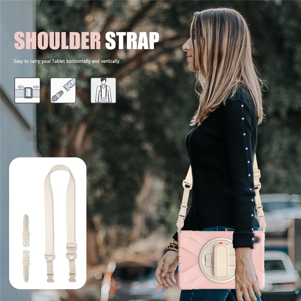 PC + Silicone Case with Kickstand Shoulder Strap for Lenovo Tab M10 Plus (2020) / K10 (2021) TB-X606F / 606X / X6C6F / X6C6X / X6C6NBF - Pink
