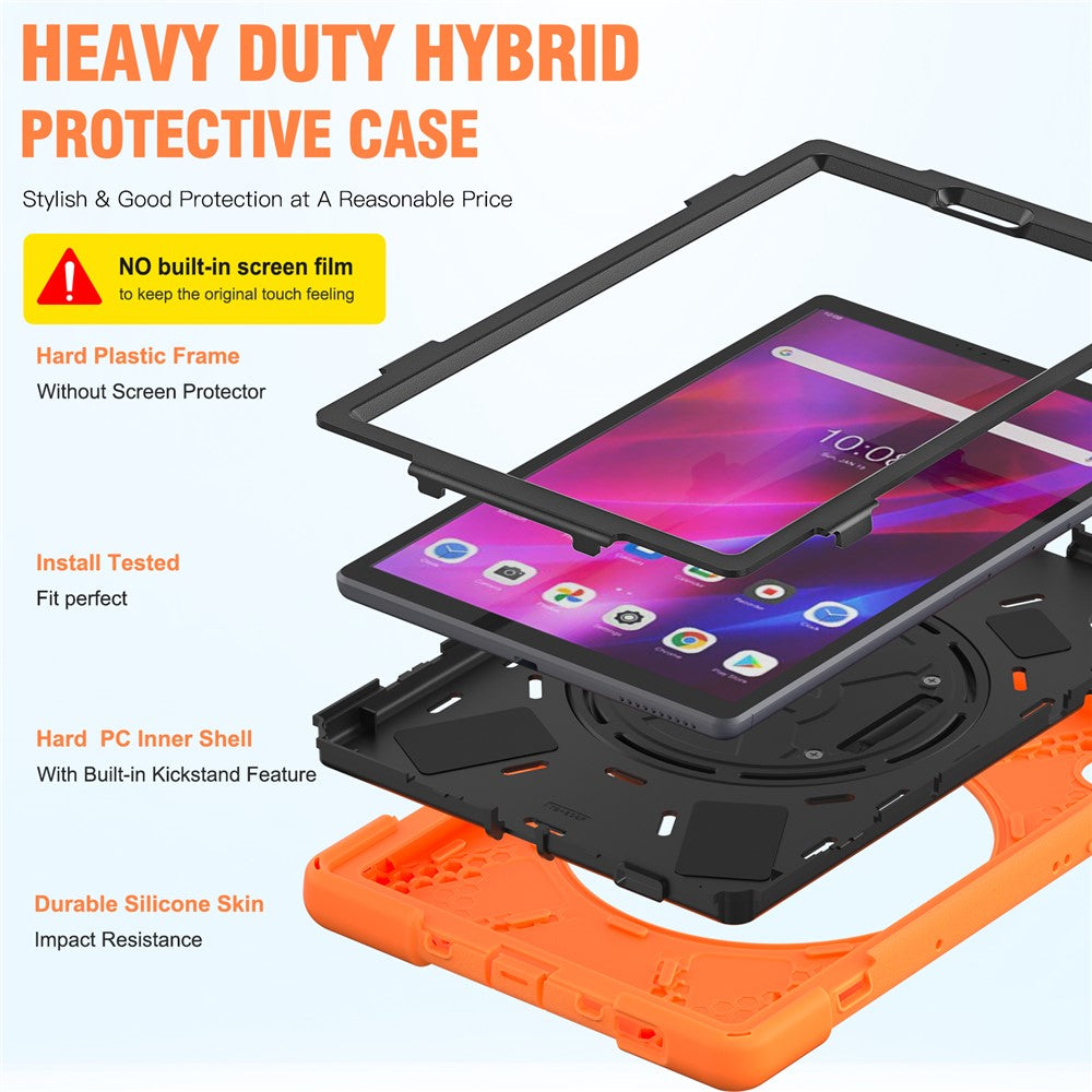 PC + Silicone Case with Kickstand Shoulder Strap for Lenovo Tab M10 Plus (2020) / K10 (2021) TB-X606F / 606X / X6C6F / X6C6X / X6C6NBF - Orange