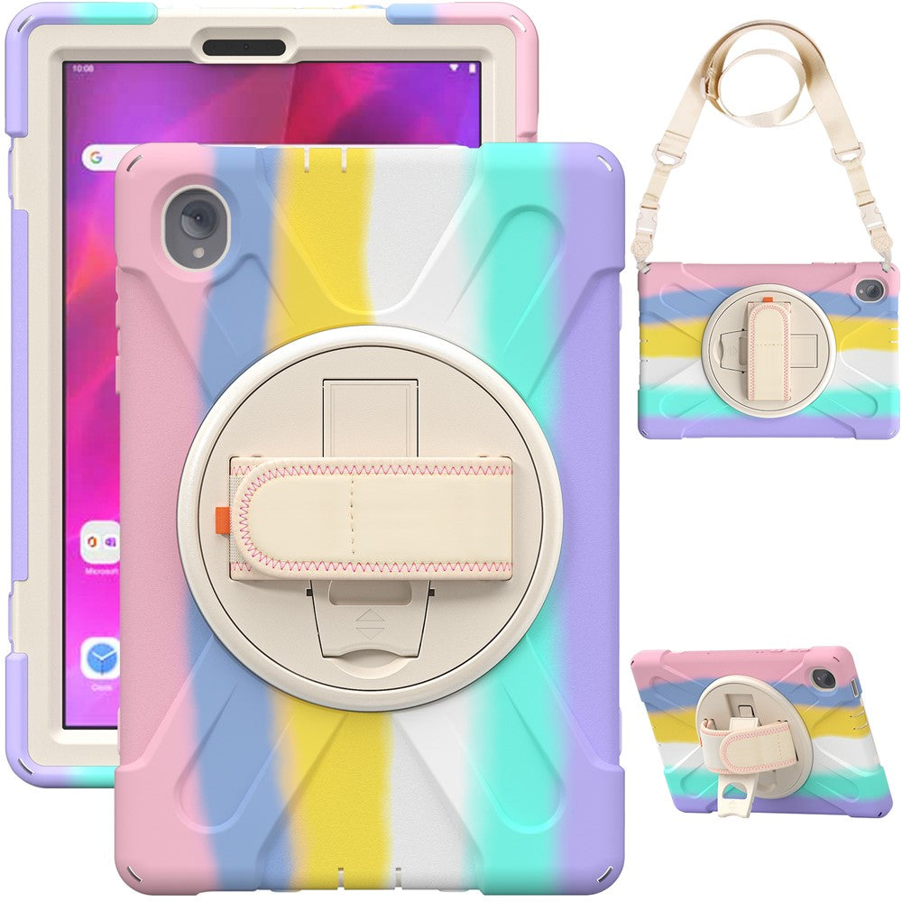 PC + Silicone Case with Kickstand Shoulder Strap for Lenovo Tab M10 Plus (2020) / K10 (2021) TB-X606F / 606X / X6C6F / X6C6X / X6C6NBF - Colored Pink