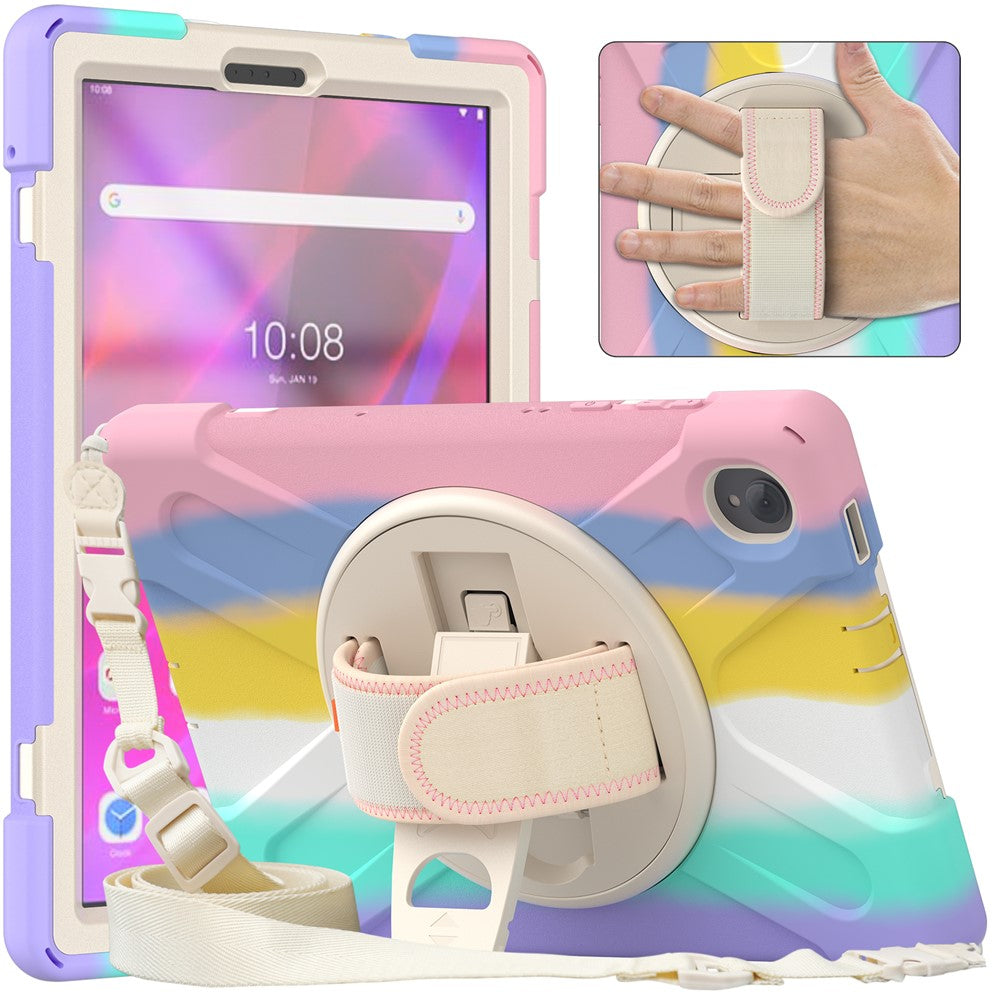 PC + Silicone Case with Kickstand Shoulder Strap for Lenovo Tab M10 Plus (2020) / K10 (2021) TB-X606F / 606X / X6C6F / X6C6X / X6C6NBF - Colored Pink