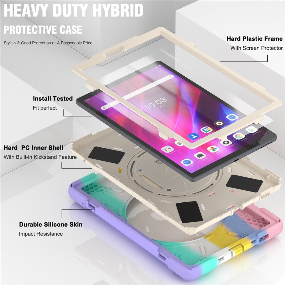 PC + Silicone Case with Kickstand Shoulder Strap for Lenovo Tab M10 Plus (2020) / K10 (2021) TB-X606F / 606X / X6C6F / X6C6X / X6C6NBF - Colored Pink