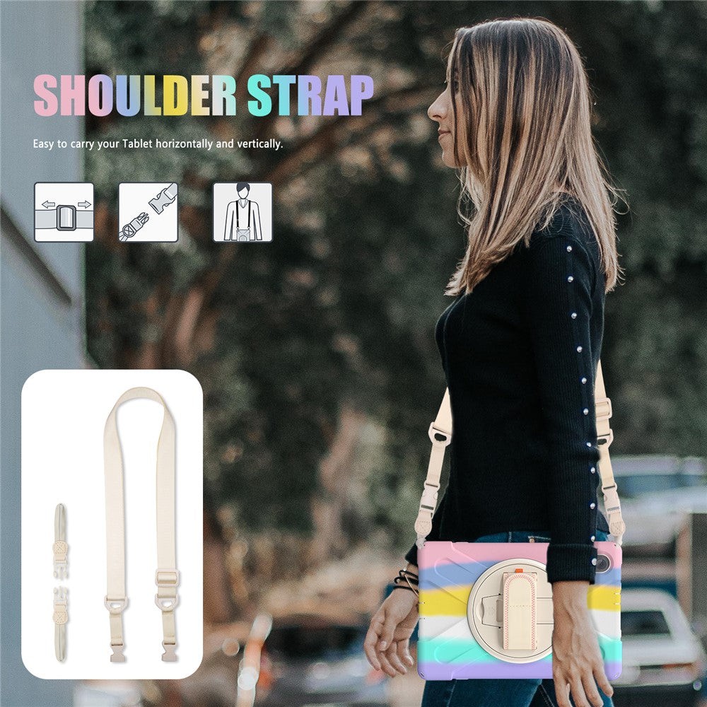 PC + Silicone Case with Kickstand Shoulder Strap for Lenovo Tab M10 Plus (2020) / K10 (2021) TB-X606F / 606X / X6C6F / X6C6X / X6C6NBF - Colored Pink