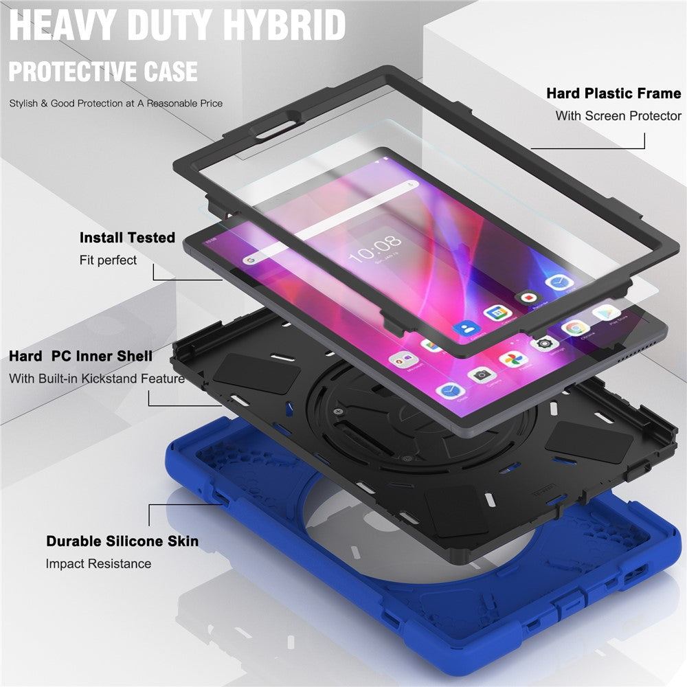 PC + Silicone Case with Kickstand Shoulder Strap for Lenovo Tab M10 Plus (2020) / K10 (2021) TB-X606F / 606X / X6C6F / X6C6X / X6C6NBF - Blue