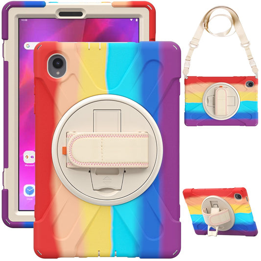PC + Silicone Case with Kickstand Shoulder Strap for Lenovo Tab M10 Plus (2020) / K10 (2021) TB-X606F / 606X / X6C6F / X6C6X / X6C6NBF - Colored Red