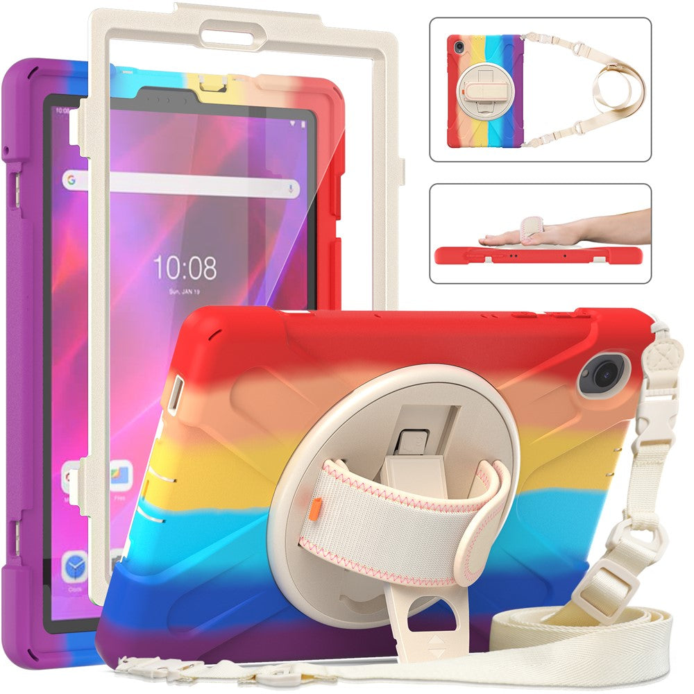 PC + Silicone Case with Kickstand Shoulder Strap for Lenovo Tab M10 Plus (2020) / K10 (2021) TB-X606F / 606X / X6C6F / X6C6X / X6C6NBF - Colored Red