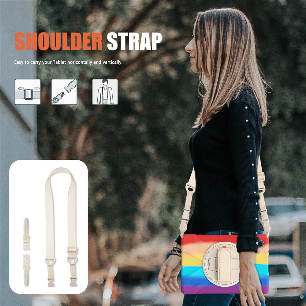 PC + Silicone Case with Kickstand Shoulder Strap for Lenovo Tab M10 Plus (2020) / K10 (2021) TB-X606F / 606X / X6C6F / X6C6X / X6C6NBF - Colored Red