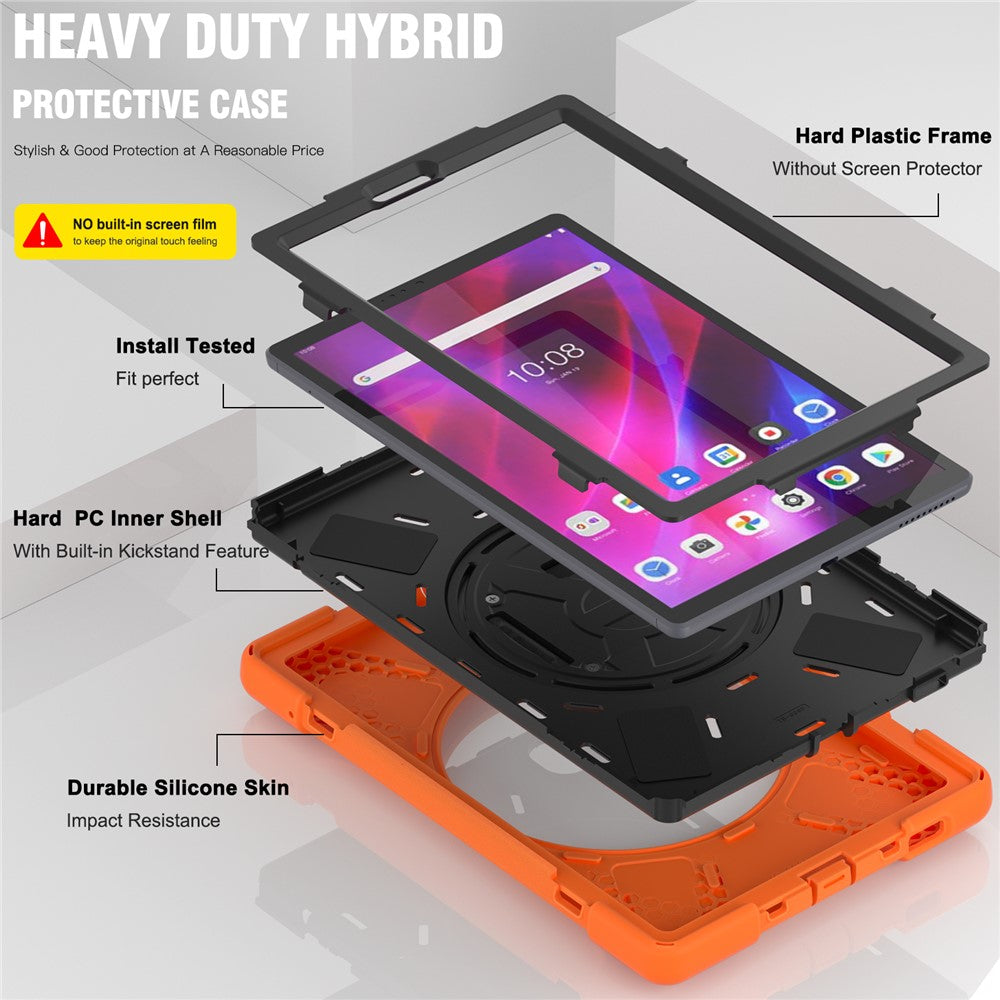 360° Swivel Kickstand PC + Silicone Case for Lenovo Tab M10 Plus (2020) / K10 (2021) TB-X606F / 606X / X6C6F / X6C6X / X6C6NBF - Orange