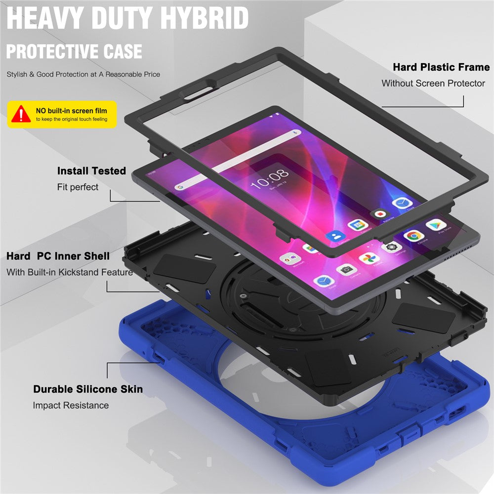 360° Swivel Kickstand PC + Silicone Case for Lenovo Tab M10 Plus (2020) / K10 (2021) TB-X606F / 606X / X6C6F / X6C6X / X6C6NBF - Blue