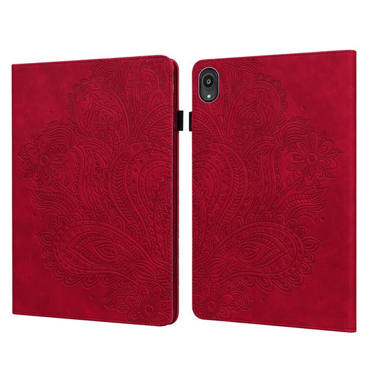 Imprinted Flower Pattern Leather Wallet Stand Tablet Protective Case for Lenovo Tab M10 Plus - Red