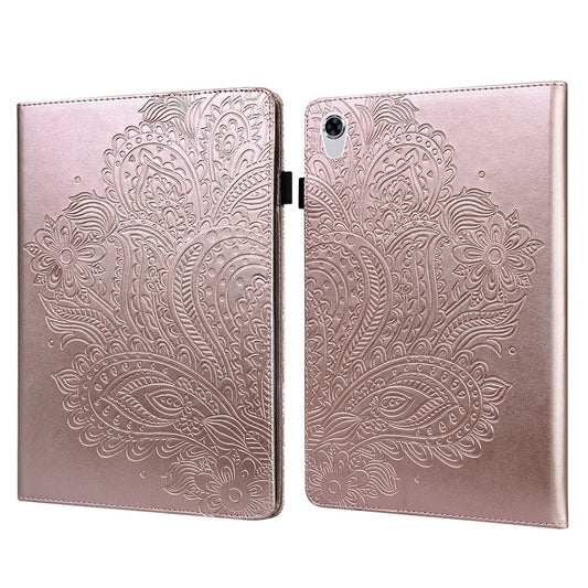 Imprinted Flower Pattern Leather Wallet Stand Tablet Protective Shell for Lenovo Tab M10 HD Gen 2 - Rose Gold