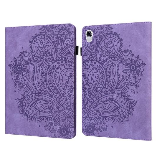 Imprinted Flower Pattern Leather Wallet Stand Tablet Protective Shell for Lenovo Tab M10 HD Gen 2 - Purple