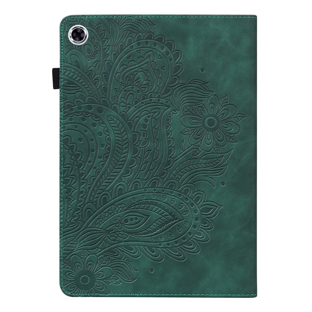 For Lenovo M10 Plus / Smart Tab M10 FHD Plus X606F Imprinted Flower Pattern Leather Wallet Stand Tablet Protective Shell - Green
