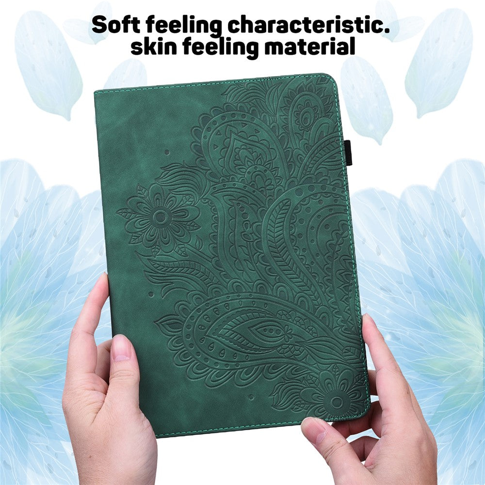 For Lenovo M10 Plus / Smart Tab M10 FHD Plus X606F Imprinted Flower Pattern Leather Wallet Stand Tablet Protective Shell - Green