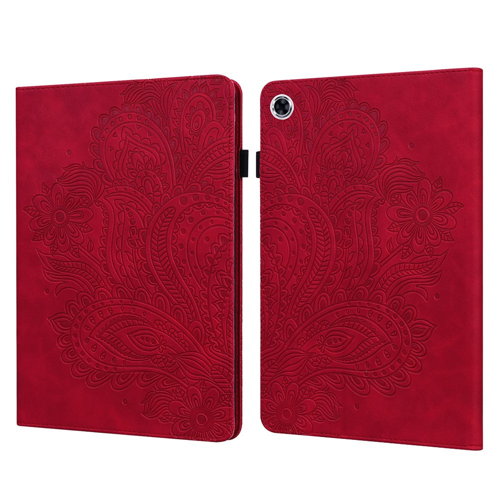 For Lenovo M10 Plus / Smart Tab M10 FHD Plus X606F Imprinted Flower Pattern Leather Wallet Stand Tablet Protective Shell - Red