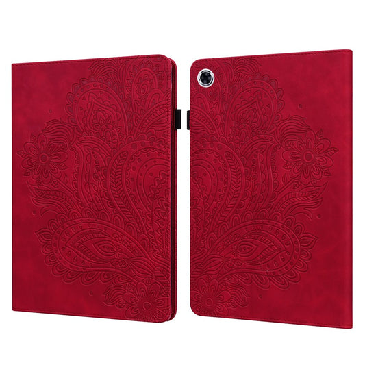 For Lenovo M10 Plus / Smart Tab M10 FHD Plus X606F Imprinted Flower Pattern Leather Wallet Stand Tablet Protective Shell - Red
