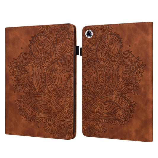 For Lenovo M10 Plus / Smart Tab M10 FHD Plus X606F Imprinted Flower Pattern Leather Wallet Stand Tablet Protective Shell - Brown
