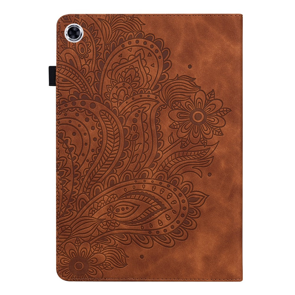 For Lenovo M10 Plus / Smart Tab M10 FHD Plus X606F Imprinted Flower Pattern Leather Wallet Stand Tablet Protective Shell - Brown