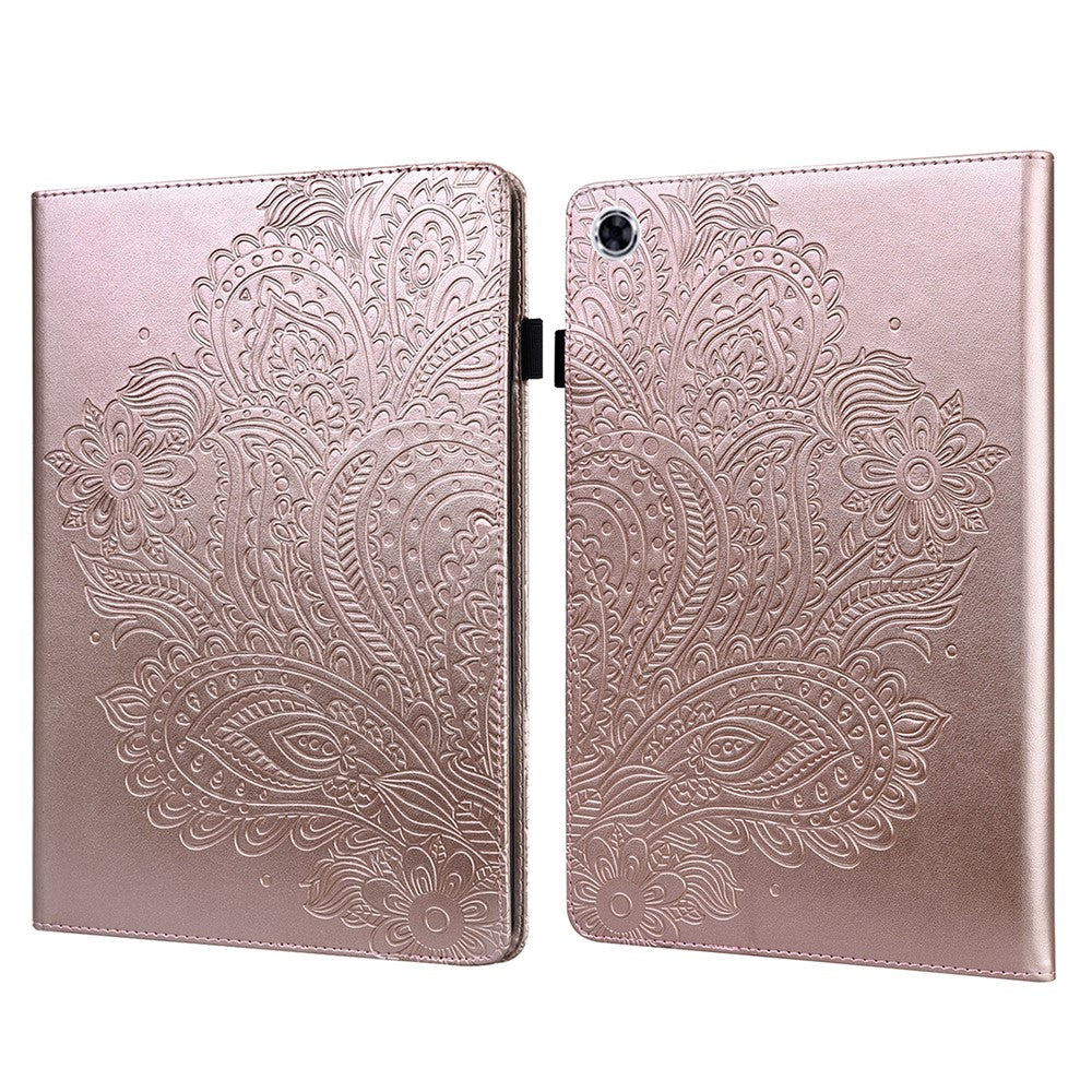For Lenovo M10 Plus / Smart Tab M10 FHD Plus X606F Imprinted Flower Pattern Leather Wallet Stand Tablet Protective Shell - Gold