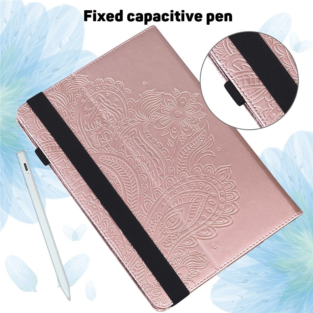 For Lenovo M10 Plus / Smart Tab M10 FHD Plus X606F Imprinted Flower Pattern Leather Wallet Stand Tablet Protective Shell - Gold