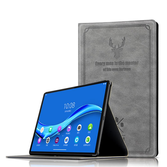 Imprint Deer and Quote Pattern Leather + Plastic Tablet Shell for Lenovo Tab M10 Plus - Grey
