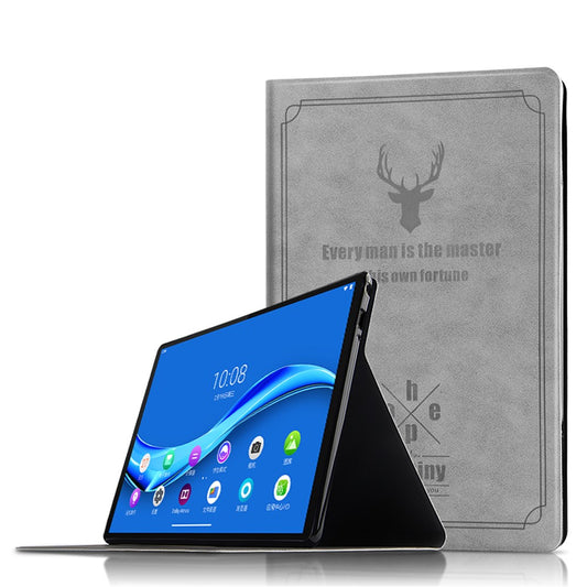 Imprint Deer and Quote Pattern Leather + TPU Tablet Shell for Lenovo M10 FHD REL - Grey