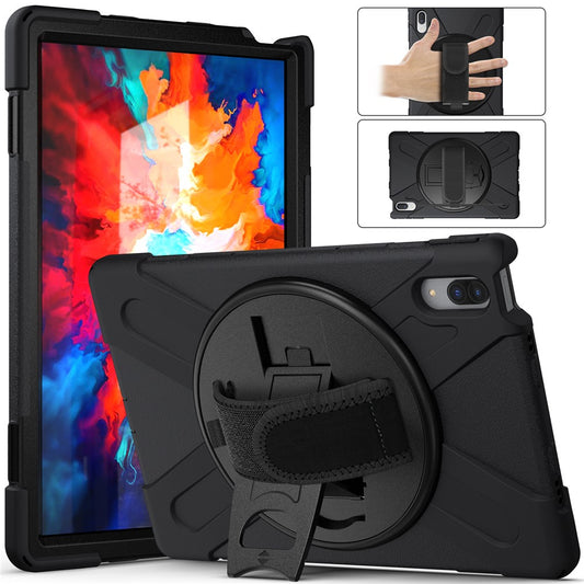 360° Rotary Kickstand Design PC + Silicone Tablet Case Shell for Lenovo Tab P11 Pro TB-J706F - Black