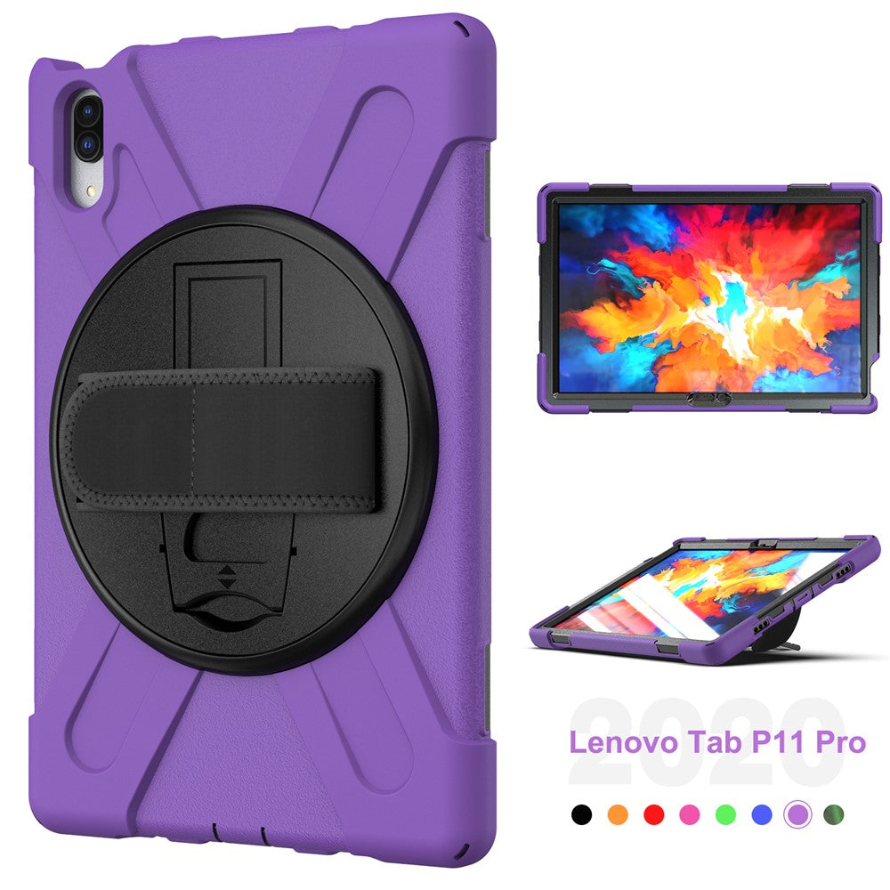 360° Rotary Kickstand Design PC + Silicone Tablet Case Shell for Lenovo Tab P11 Pro TB-J706F - Purple