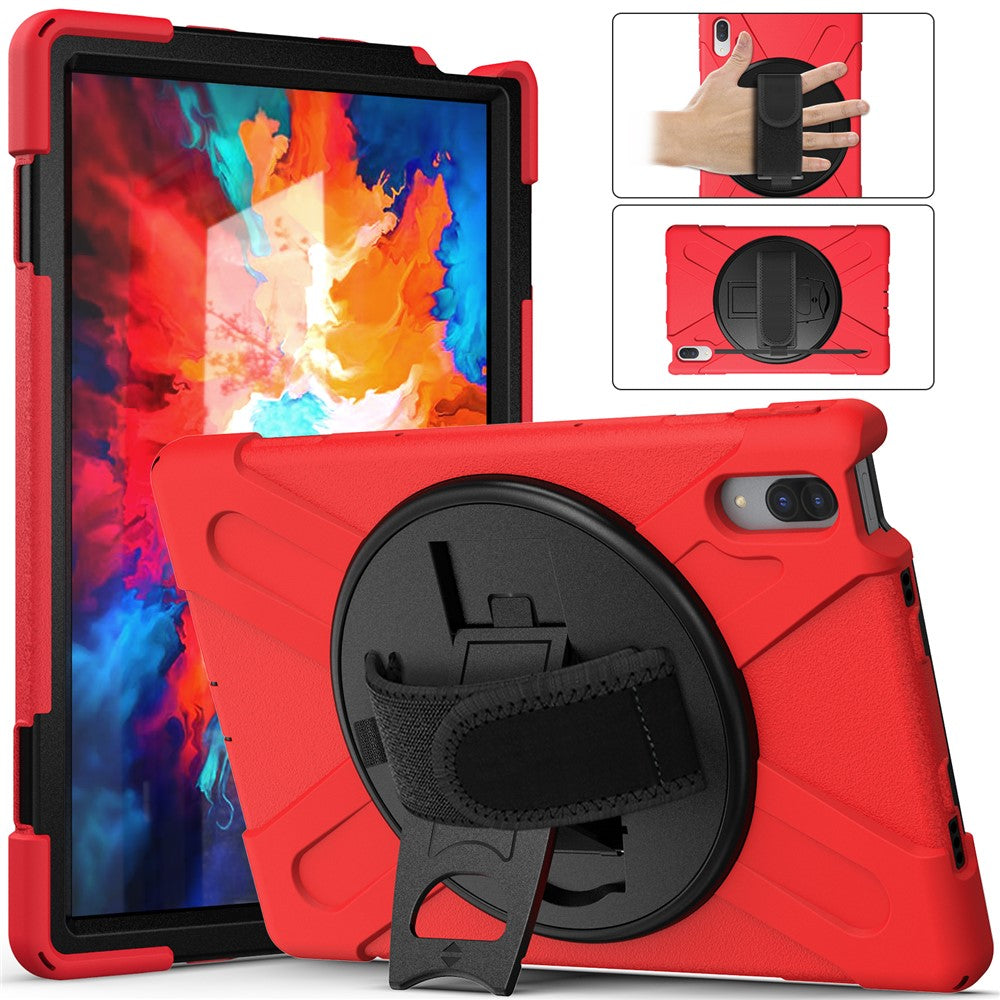 360° Rotary Kickstand Design PC + Silicone Tablet Case Shell for Lenovo Tab P11 Pro TB-J706F - Red