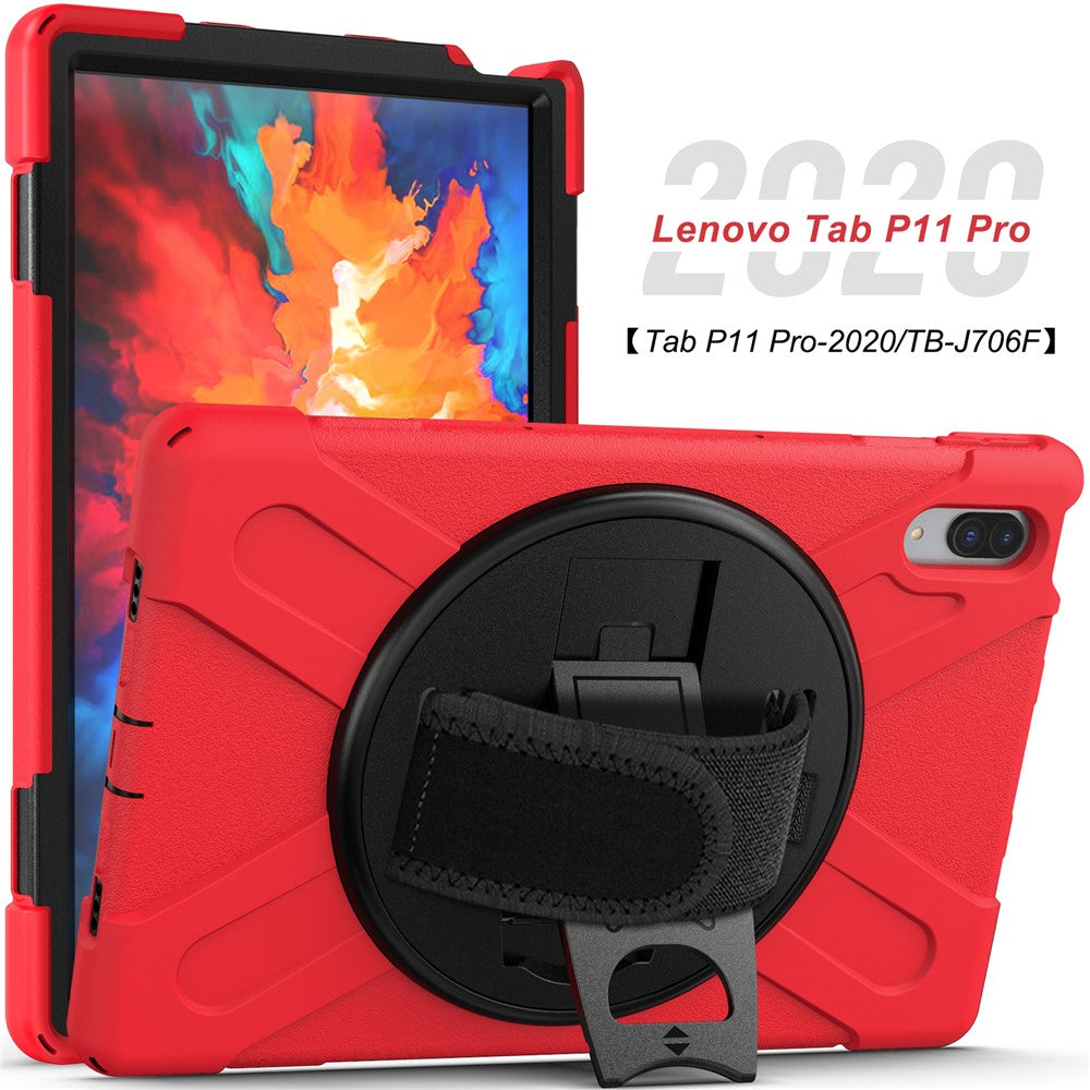 360° Rotary Kickstand Design PC + Silicone Tablet Case Shell for Lenovo Tab P11 Pro TB-J706F - Red