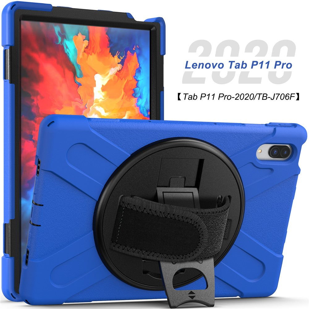 360° Rotary Kickstand Design PC + Silicone Tablet Case Shell for Lenovo Tab P11 Pro TB-J706F - Blue