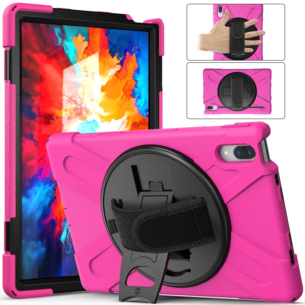 360° Rotary Kickstand Design PC + Silicone Tablet Case Shell for Lenovo Tab P11 Pro TB-J706F - Rose
