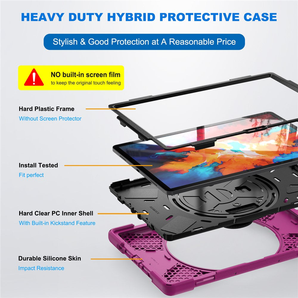 360° Rotary Kickstand Design PC + Silicone Tablet Case Shell for Lenovo Tab P11 Pro TB-J706F - Rose