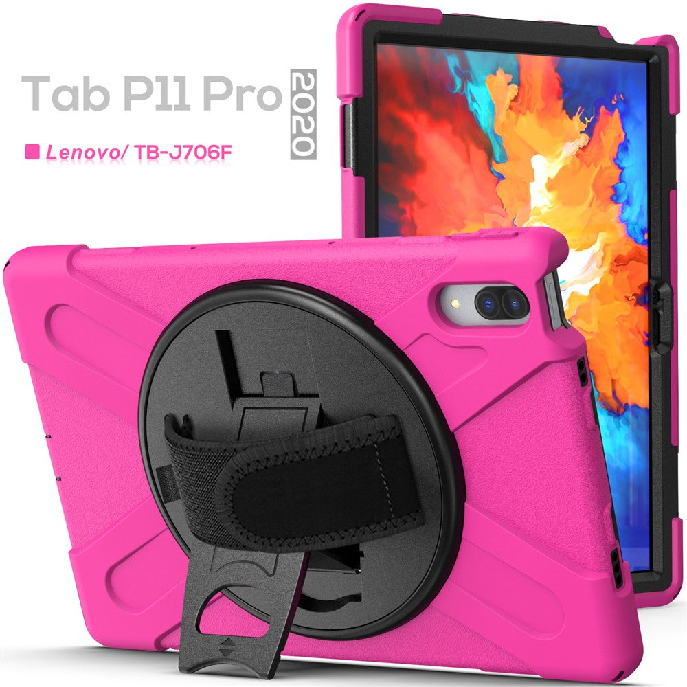 360° Rotary Kickstand Design PC + Silicone Tablet Case Shell for Lenovo Tab P11 Pro TB-J706F - Rose
