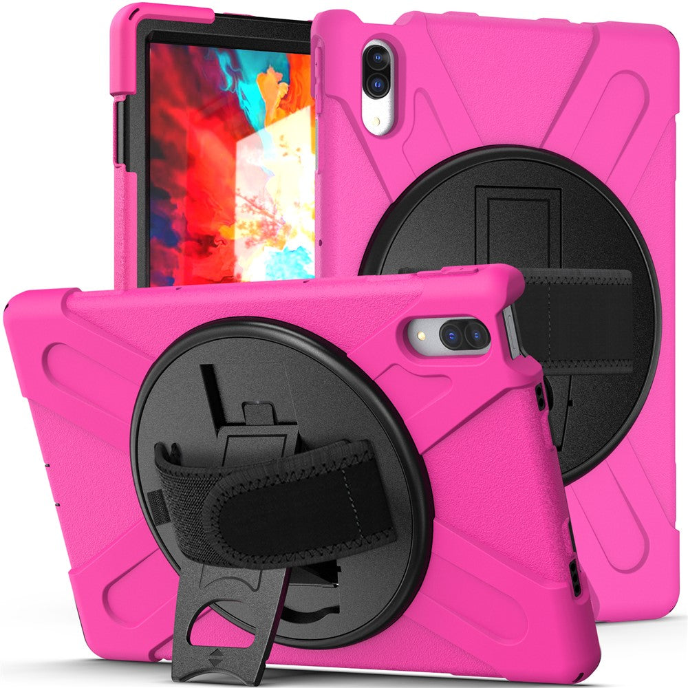 360° Rotary Kickstand Design PC + Silicone Tablet Case Shell for Lenovo Tab P11 Pro TB-J706F - Rose