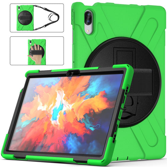 360 Degree Swivel Kickstand Design PC + Silicone Hybrid Protective Tablet Case + Shoulder Strap for Lenovo Tab P11 Pro TB-J706F - Green