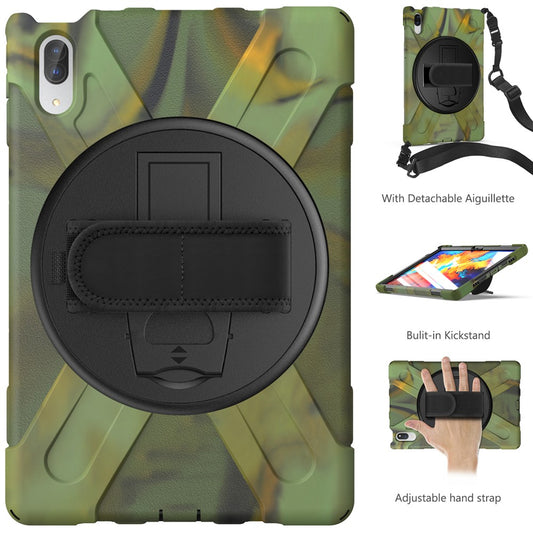 360 Degree Swivel Kickstand Design PC + Silicone Hybrid Protective Tablet Case + Shoulder Strap for Lenovo Tab P11 Pro TB-J706F - Camouflage